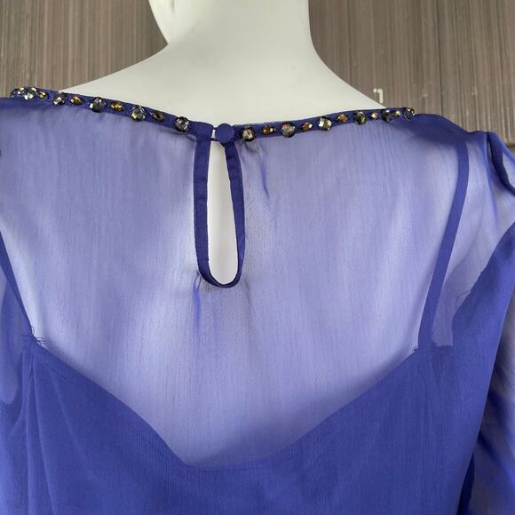 š„NWT ($120) Adrianna Papell Beaded Bishop Sleeve Sheer Chiffon Feminine Blouse - Picture 9 of 16